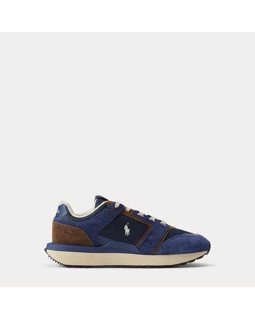 Polo Ralph Lauren Blue Train 89 V2 Suede-Panelled Trainer for men
