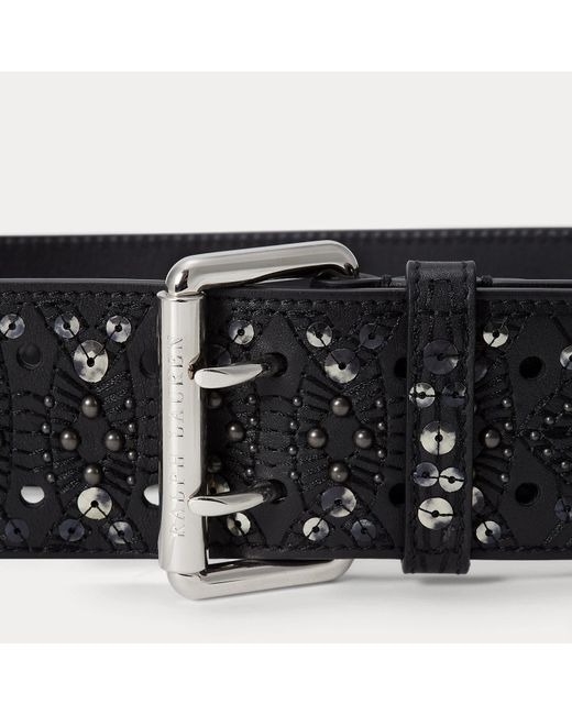 Ralph Lauren Kalfsleren Riem Met Dubbele Pin En Studs in het Black