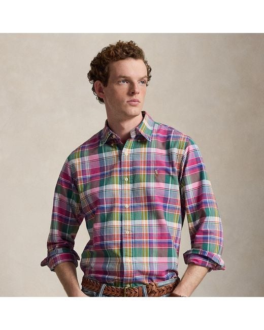 Polo Ralph Lauren Blue Custom Fit Plaid Oxford Shirt for men