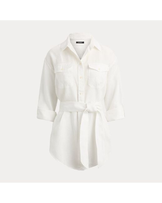 Ralph Lauren White Relaxed Fit Belted Linen Shirt