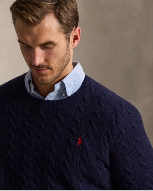 Ralph Lauren Blue Cable-Knit Wool-Cashmere Sweater for men