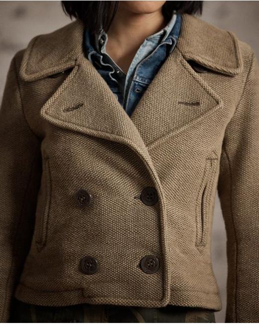 RRL Blue Handwoven Cropped Peacoat