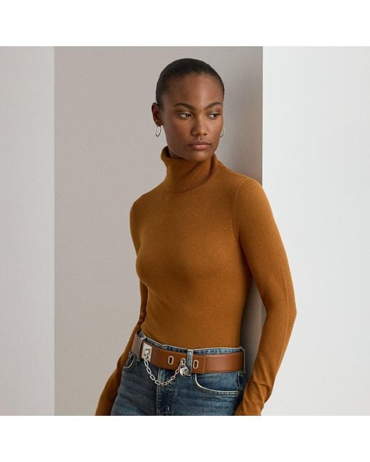 Ralph Lauren Women's Brown Ralph Lauren Silk-Blend Turtleneck Sweater