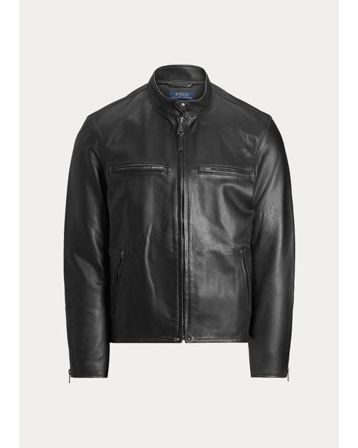 Polo Ralph Lauren Black Leather Cafe Racer Jacket for men