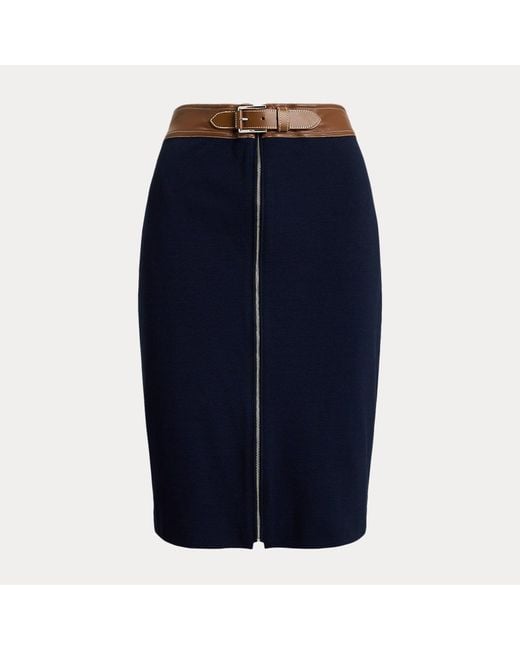 Ralph Lauren Ponté Kokerrok Met Imitatieleer in het Blue