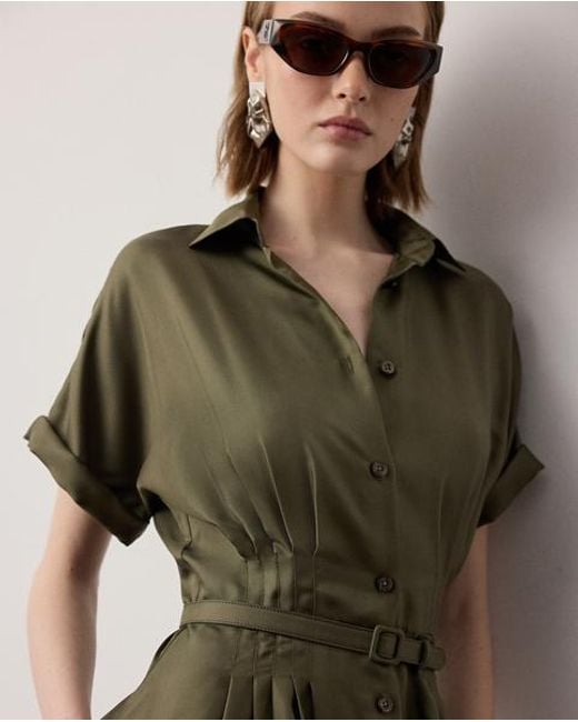 Ralph Lauren Green Donatella Silk Twill Day Dress