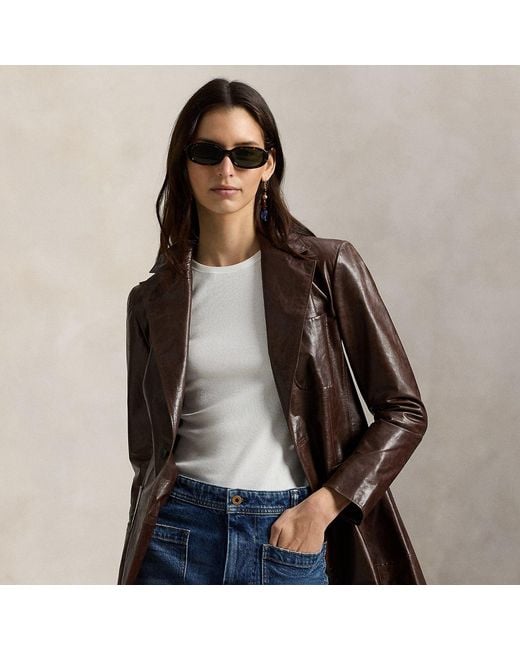 Polo Ralph Lauren Brown Single-Breasted Leather Blazer