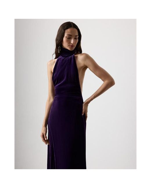Ralph Lauren Blue Tatum Stretch Velvet Evening Dress
