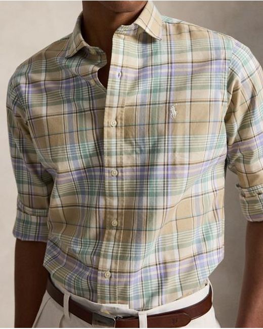 Polo Ralph Lauren Gray Custom Fit Plaid Oxford Shirt for men
