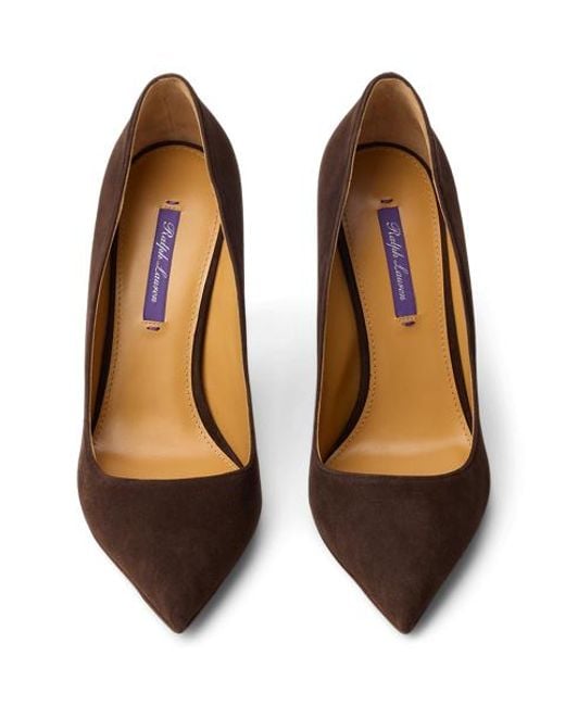 Ralph Lauren Brown Celia 100 Mm Goat-Suede Pump