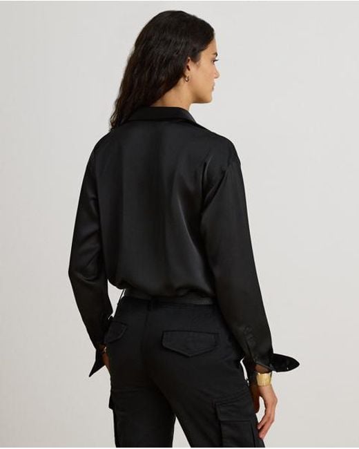 Ralph Lauren Black Relaxed Fit Satin Charmeuse Shirt