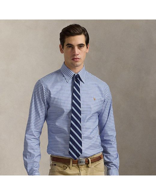 Ralph Lauren Custom Fit Geruit Oxford Overhemd in het Blue voor heren