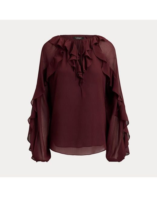 Ralph Lauren Purple Ruffle-Trim Crinkle Georgette Blouse