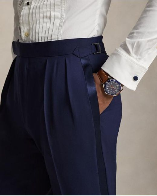 Polo Ralph Lauren Blue Pleated Barathea Tuxedo Trouser for men