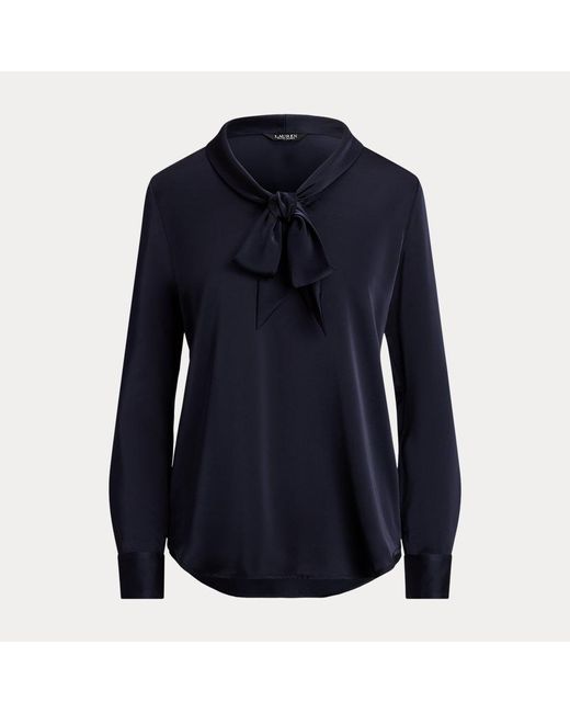 Camicetta in charmeuse con fiocco di Ralph Lauren in Blue