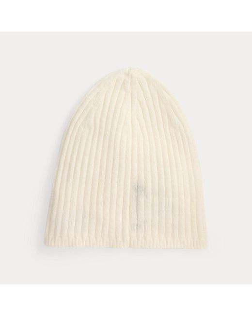 Berretto a coste in cashmere con logo di Ralph Lauren in Natural