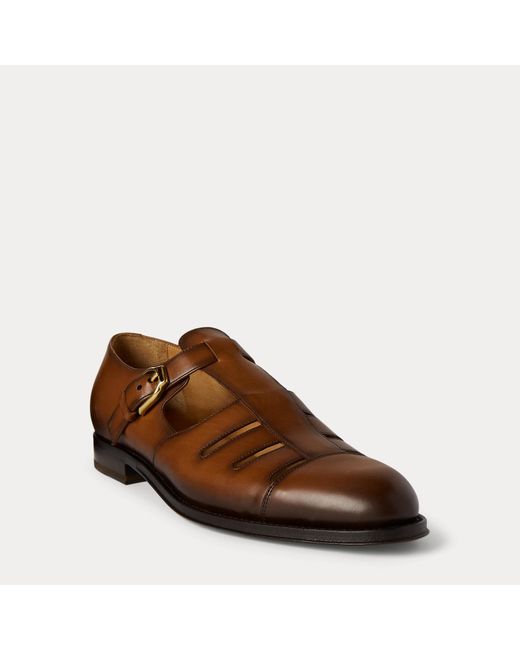 Ralph Lauren Brown Burnished Calfskin Fisherman Sandal for men