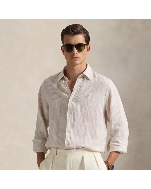 Polo Ralph Lauren Gray Custom Fit Striped Linen Shirt for men
