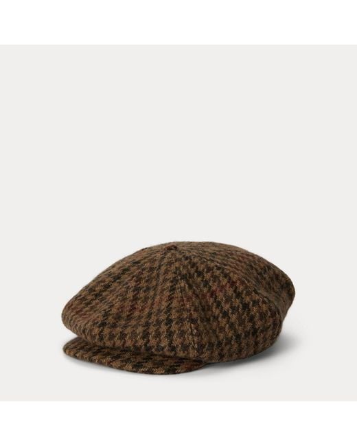 Polo Ralph Lauren Brown Houndstooth Wool Tweed Newsboy Cap for men