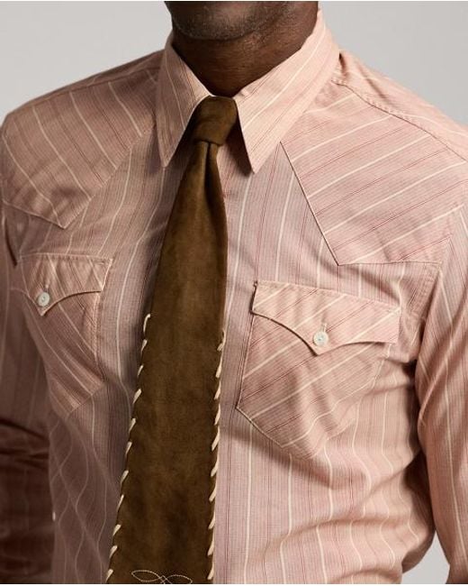 RRL Pink Slim Fit Stripe-Print Western Shirt for men