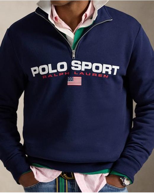 Polo Ralph Lauren Blue Polo Sport Fleece Quarter-Zip Sweatshirt for men