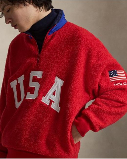 Polo Ralph Lauren Red Relaxed Fit Flag Fleece Pullover for men