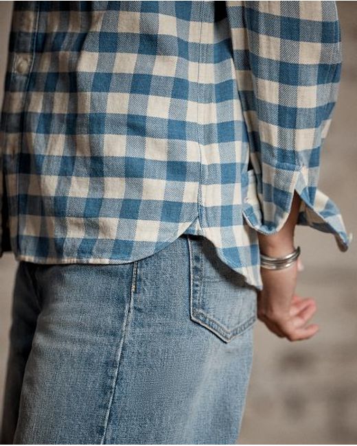 Camisa De Algodón Y Lino De Cuadros RRL de color Blue