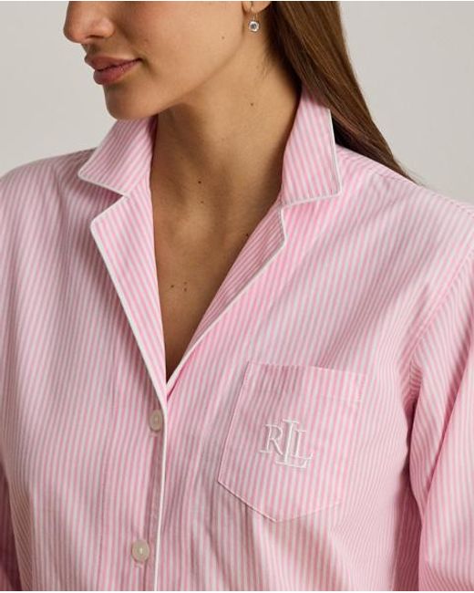 Ralph Lauren Pink Striped Cotton Poplin Sleep Set