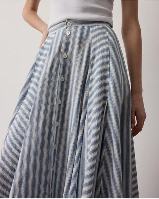 Ralph Lauren Blue Shamus Striped Linen Maxiskirt