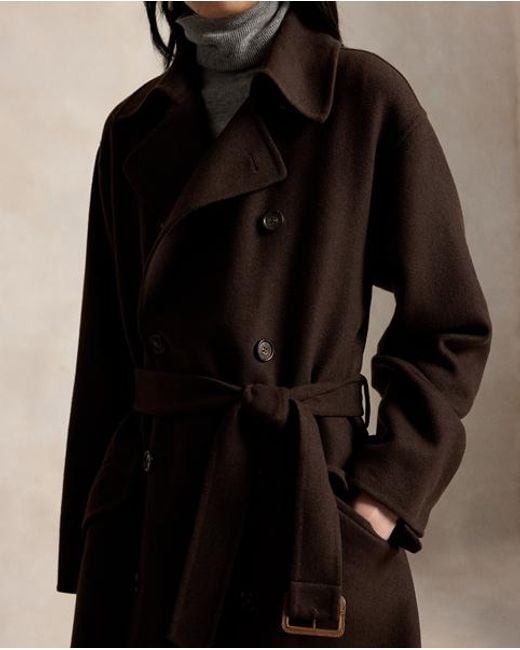 Polo Ralph Lauren Brown Double-Breasted Cashmere Trench Coat