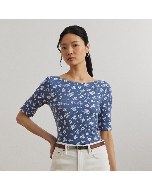 Petite - Maglietta a fiori con scollo a barchetta di Ralph Lauren in Blue