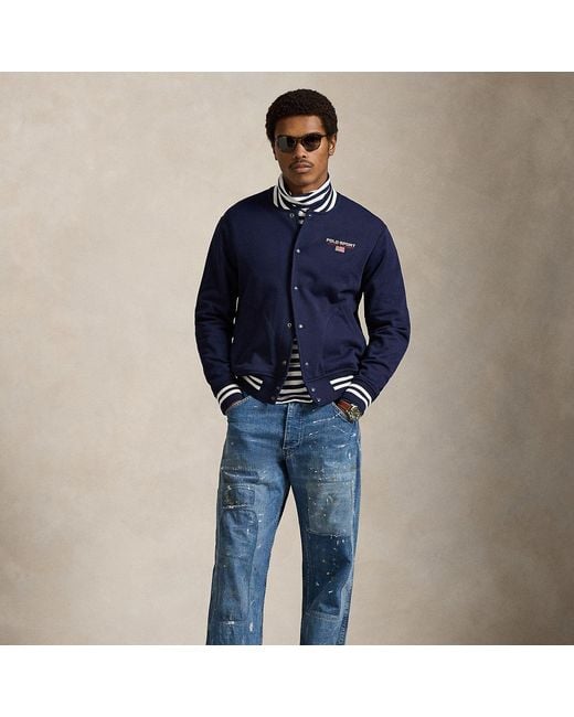 Ralph Lauren Blue Polo Sport Fleece Baseball Jacket for men