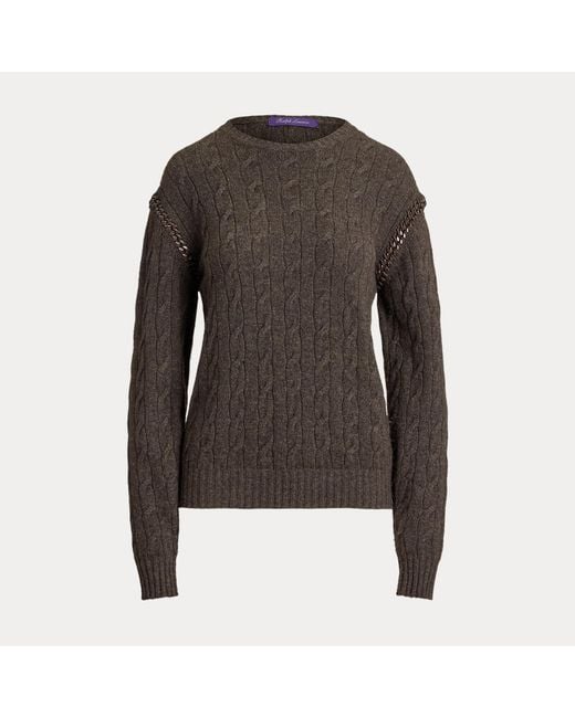 Ralph Lauren Black Chain-Trim Cable Cashmere Sweater