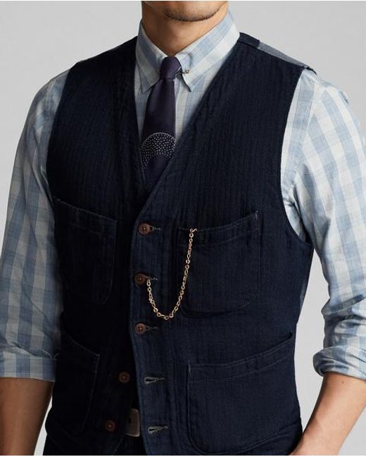 Ralph Lauren Blue Herringbone Waistcoat for men