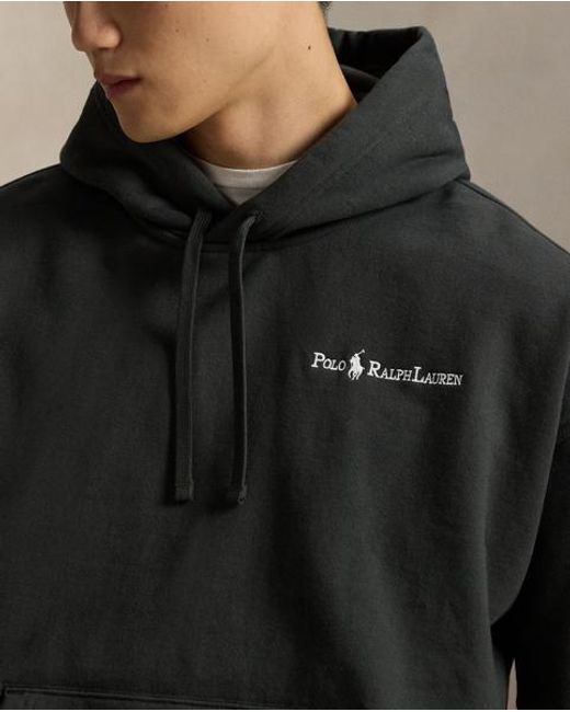 Polo Ralph Lauren Black Relaxed Fit Logo Fleece Hoodie for men