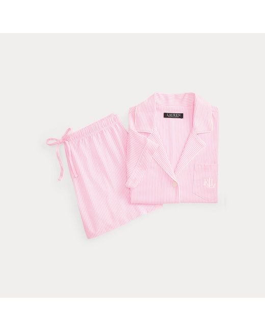 Ralph Lauren Pink Striped Cotton Jersey Boxer Sleep Set