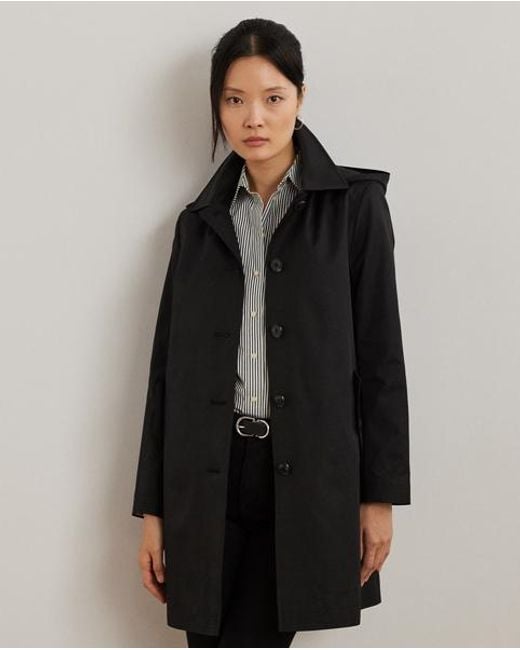 Ralph Lauren Black Balmacaan-Mantel mit Kapuze
