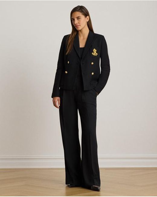 Ralph Lauren Black Double-Breasted Stretch Piqué Blazer