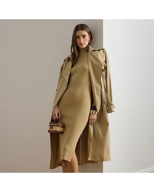 Ralph Lauren Natural Ribbed Sleeveless Mockneck Sweater Dress