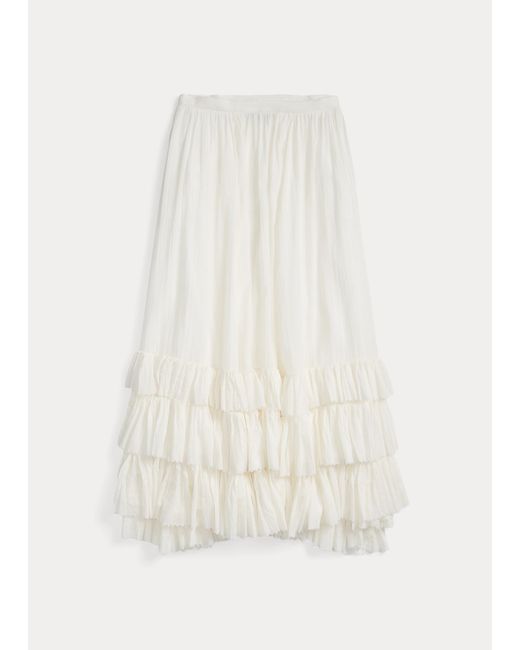 RRL White Ruffle-trim Cotton Voile Skirt