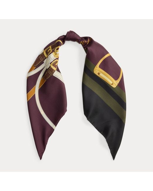 Ralph Lauren Red Belting-Print Silk Square Scarf
