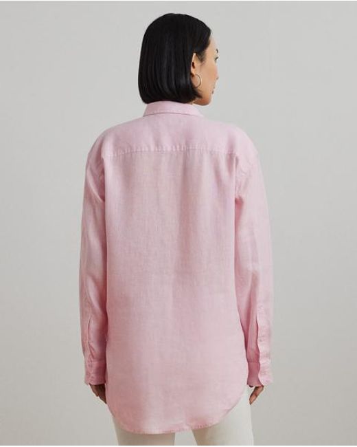Camisa Oversize De Lino Con Logotipo Ralph Lauren de color Pink