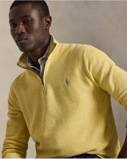 Polo Ralph Lauren Yellow Mesh-Knit Cotton Quarter-Zip Jumper for men