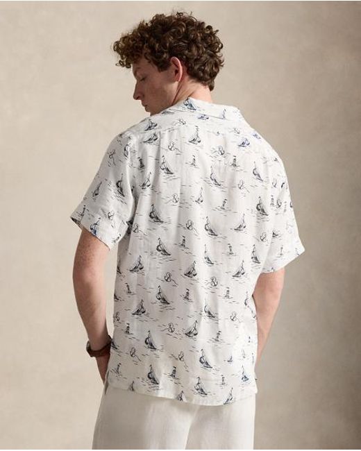 Polo Ralph Lauren White Classic Fit Nautical-Print Linen Shirt for men