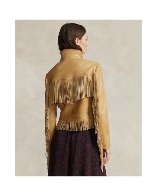 Polo Ralph Lauren Brown Fringe Waxed Leather Jacket