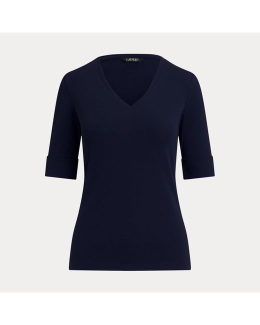 Ralph Lauren T-Shirt Met V-Hals En Halflange Mouw in het Blue
