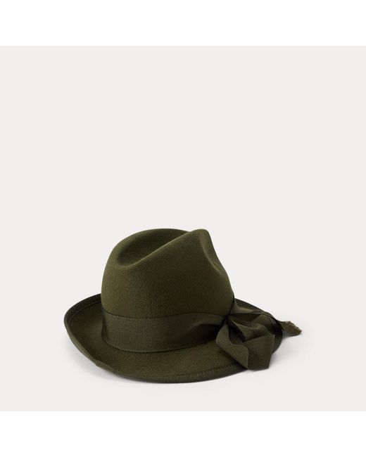 Polo Ralph Lauren Green Ribbon-Trim Wool Fedora