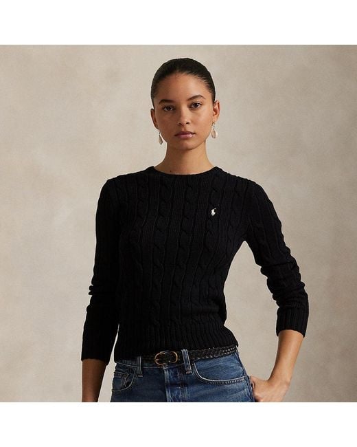 Maglia a girocollo in cotone a trecce di Polo Ralph Lauren in Black