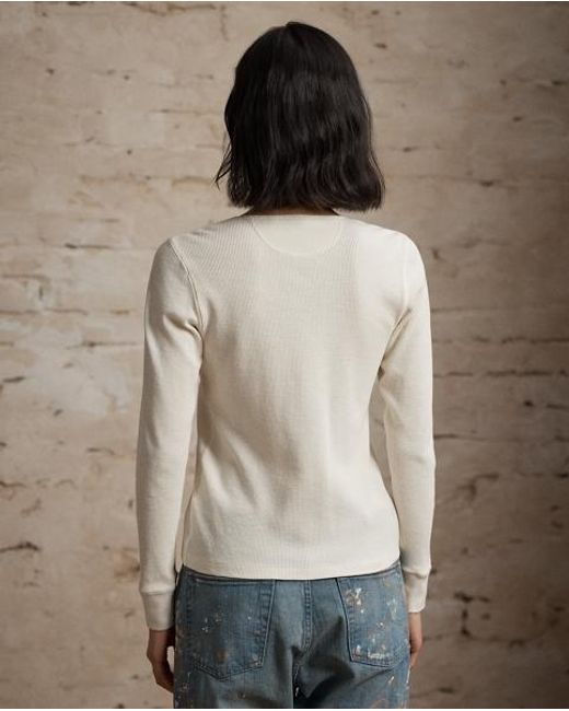 RRL White Stretch Waffle-Knit Henley Shirt