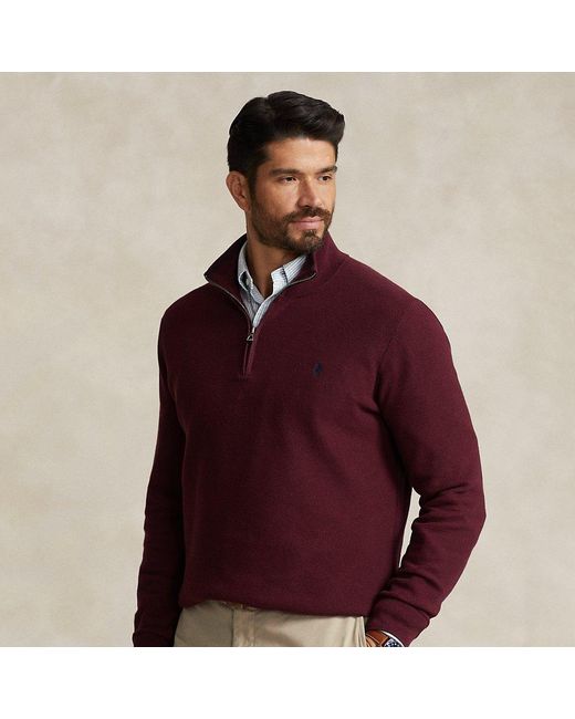 Polo Ralph Lauren Ralph Lauren Mesh-knit Cotton Quarter-zip Sweater in Red  for Men | Lyst